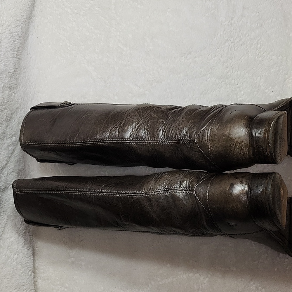 Frye  Melissa Tall Western  Riding Lug Boots Gray Leather Sz 6.5 - Picture 10 of 16